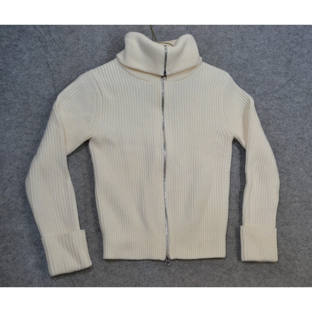 Polo Ralph Lauren Sweater Womens S White Merino Wool Full Zip flap collar Knit